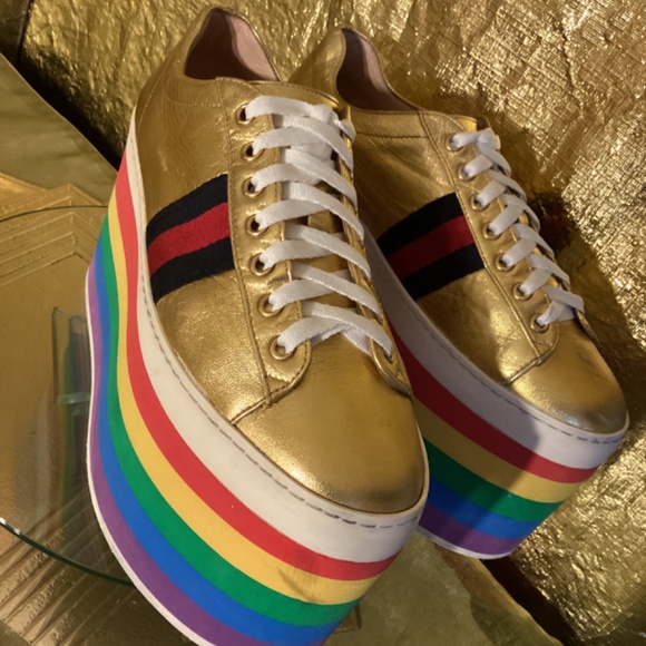 Gucci Alessandro Michele Peggy Rainbow good web platform sneakers - Picture 12 of 14